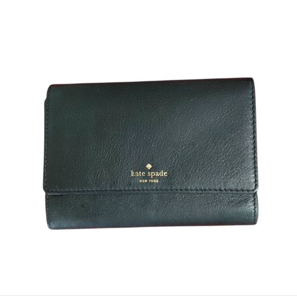Kate Spade Mid Size Black Leather Wallet Tri-fold - Picture 1 of 11
